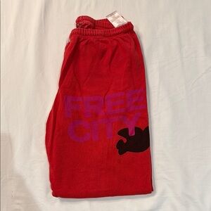 Freecity Vibrant Red Joggers with Black and Purple Accents